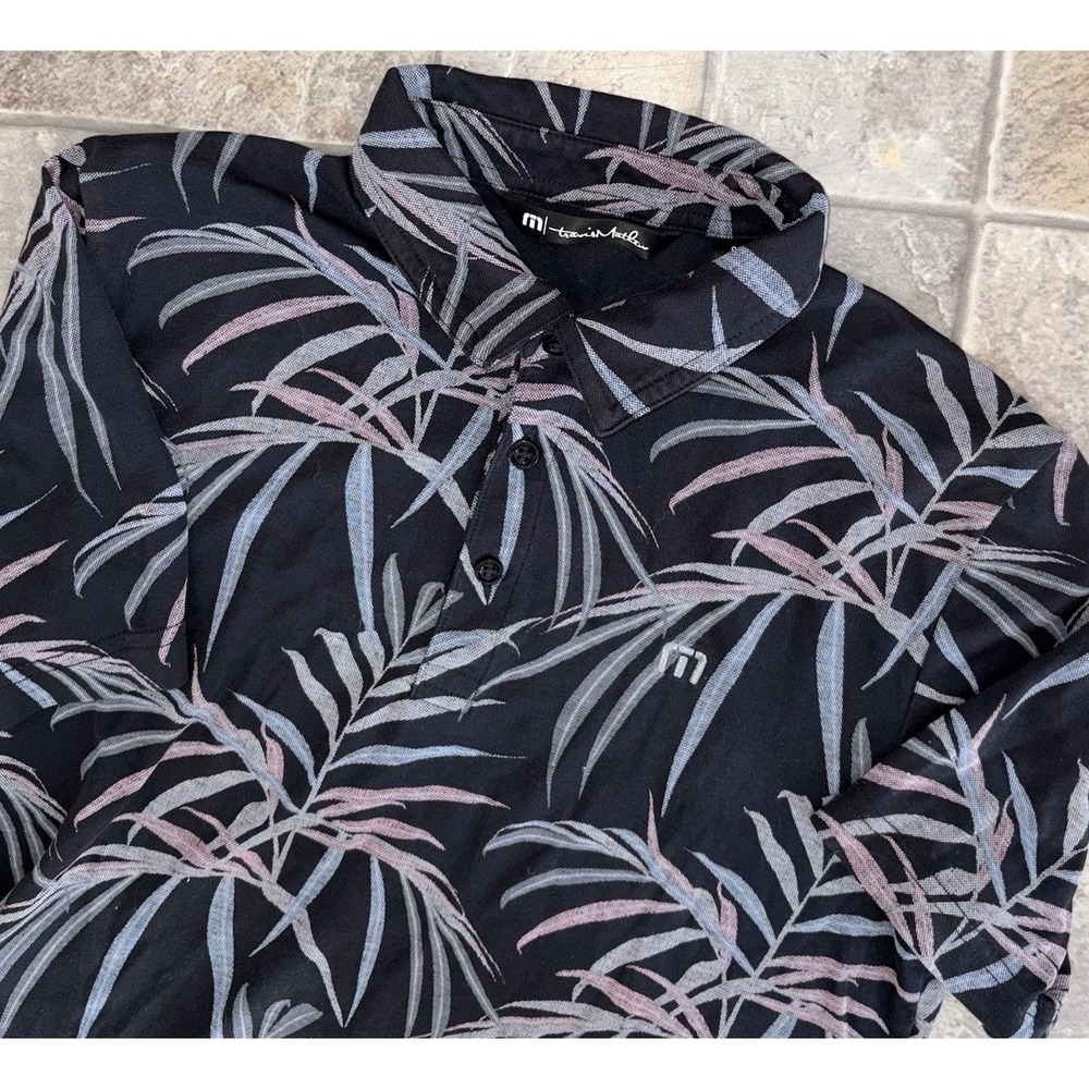 Travis Mathew Buzz Words Golf Polo Small Palm All Over Print Black Performance